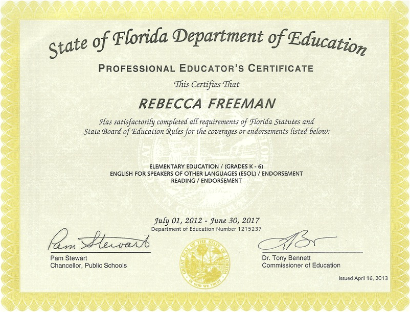 Teaching Credentials Becky Freeman s Teacher Portfolio